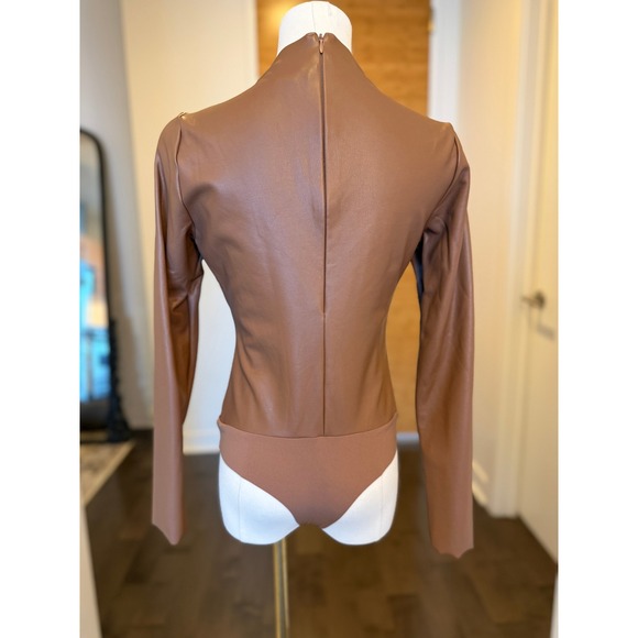 SKIMS Brown Faux Leather Mock Neck Long Sleeve Bodysuit Jasper Women's Size L - Picture 4 of 6